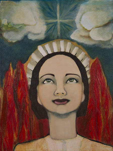 Joan of Arc by Nancy Wolfe Kimberly | The original was made with acrylic paint, Silk's Glaze, paper, fabric, molding paste, varnish on gal Joan of Arc